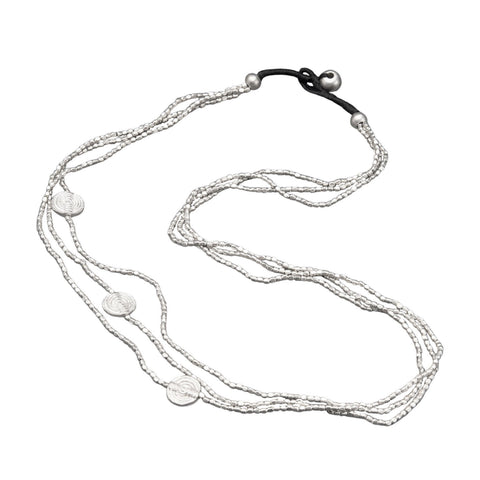 Silver Double Strand Beaded Snake Chain Necklace