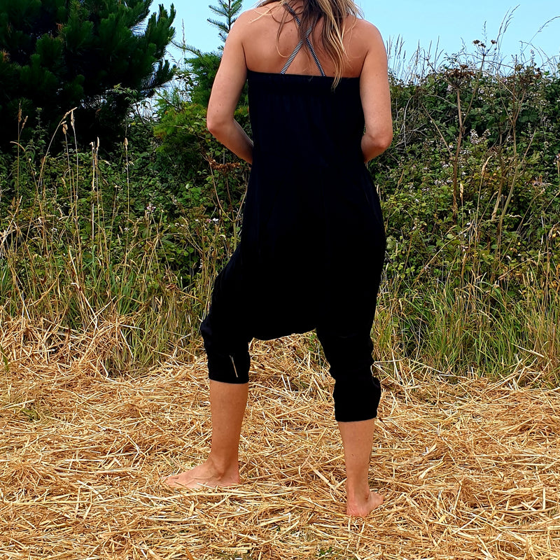 OMishka eco-friendly organic bamboo solid black harem trousers adjustable jumpsuit
