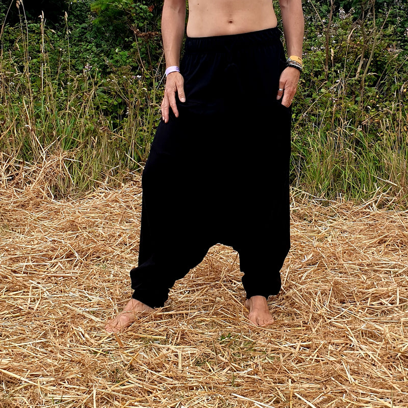 OMishka eco-friendly organic bamboo solid black yoga pants adjustable jumpsuit