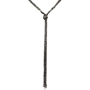 Handmade, striped two tone, tiny cube beaded, long braided multi strand necklace designed by OMishka.