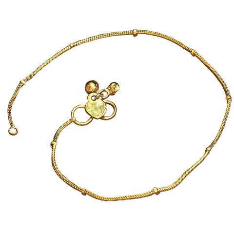 Thin Beaded Pure Brass Anklet