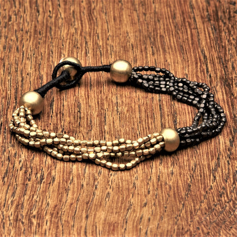 Striped Golden & Black Beaded Long Necklace