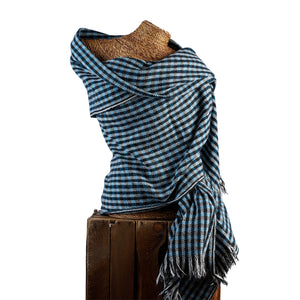 Chequered Blue Bamboo Blanket Scarf