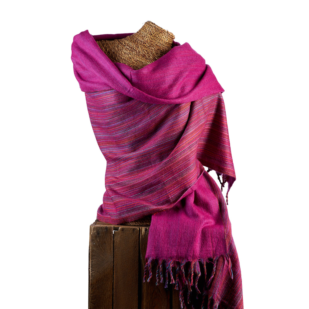 Soft Woven Bamboo Kantha Stitched Large Pink Shawl - 15