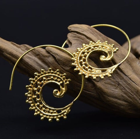Simple Pure Brass Spiral Hook Earrings