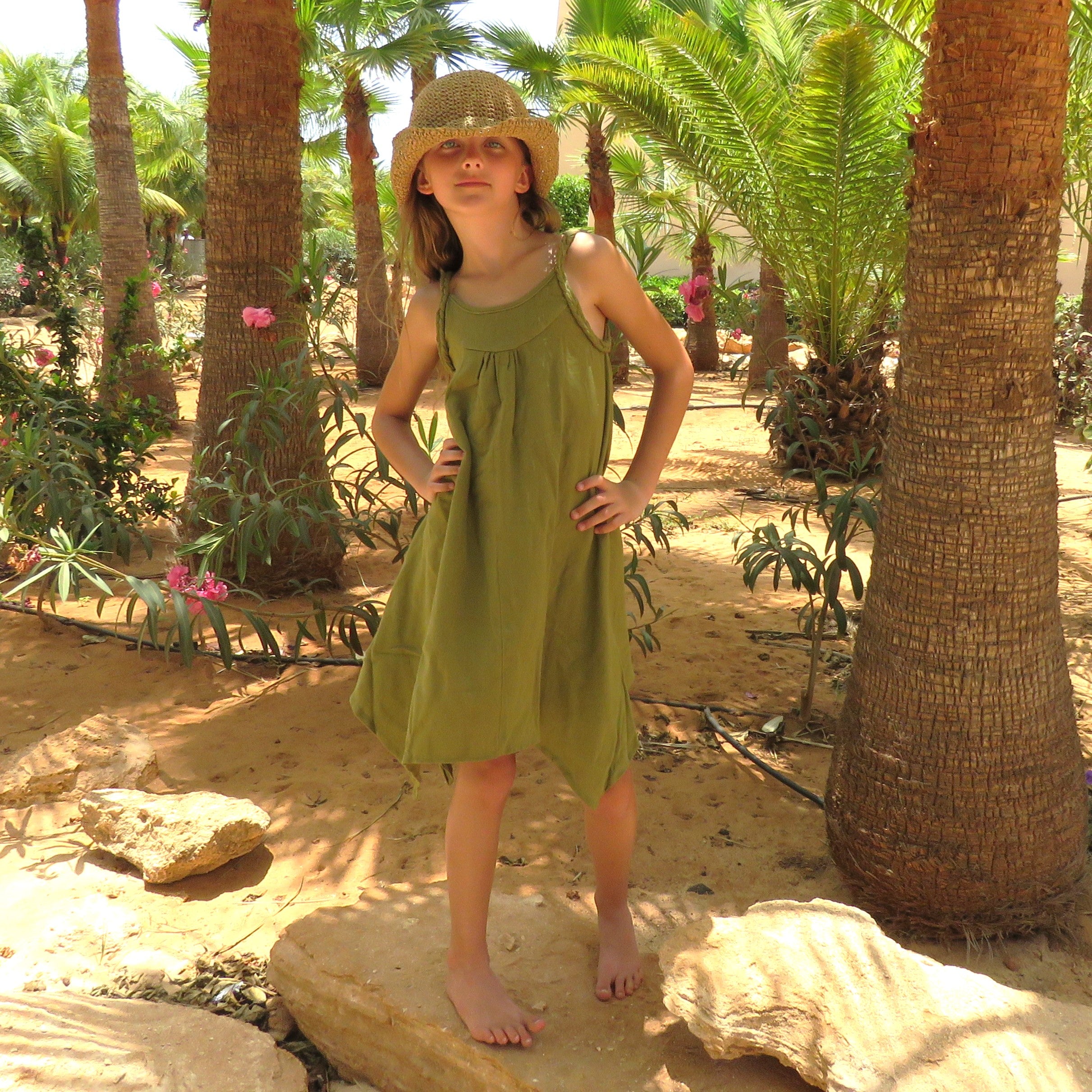 Kids' Green Handkerchief Hem Dress Designed by OMishka Kids' Green Handkerchief Hem Dress Designed by OMishka