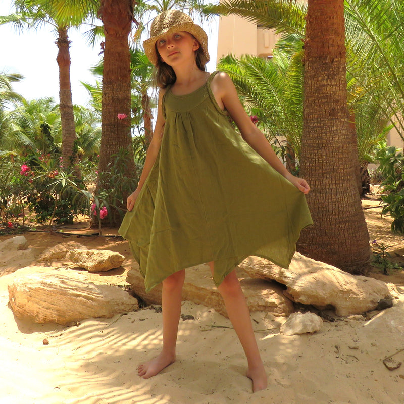 Kids' Green Handkerchief Hem Dress Designed by OMishka Kids' Green Handkerchief Hem Dress Designed by OMishka