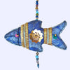 Indian handmade, colourful hanging string of fish, recycled sari fabric and beaded sequins tota decoration.