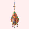 Indian artisan handmade, hanging large family peacock, recycled sari fabric and beaded sequins tota decoration.