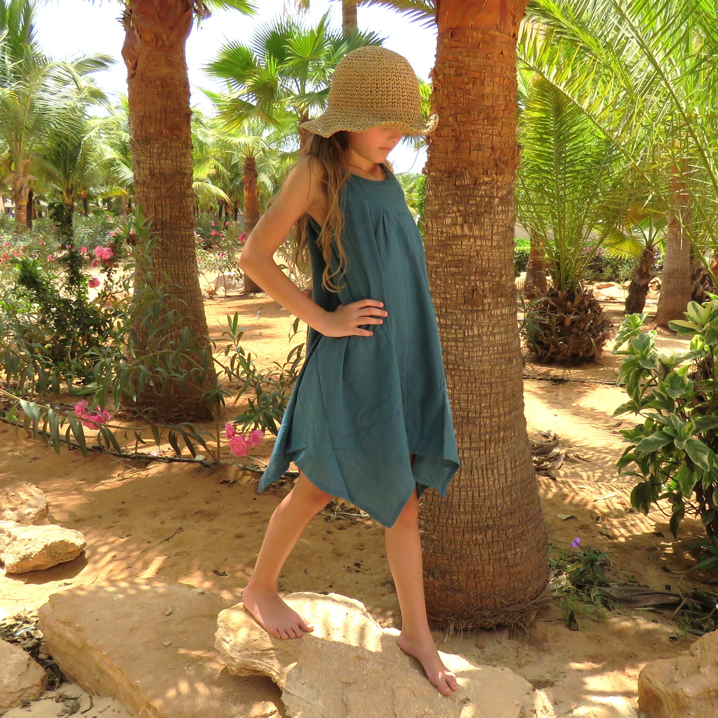 Kids' Teal Handkerchief Hem Dress Designed by OMishka