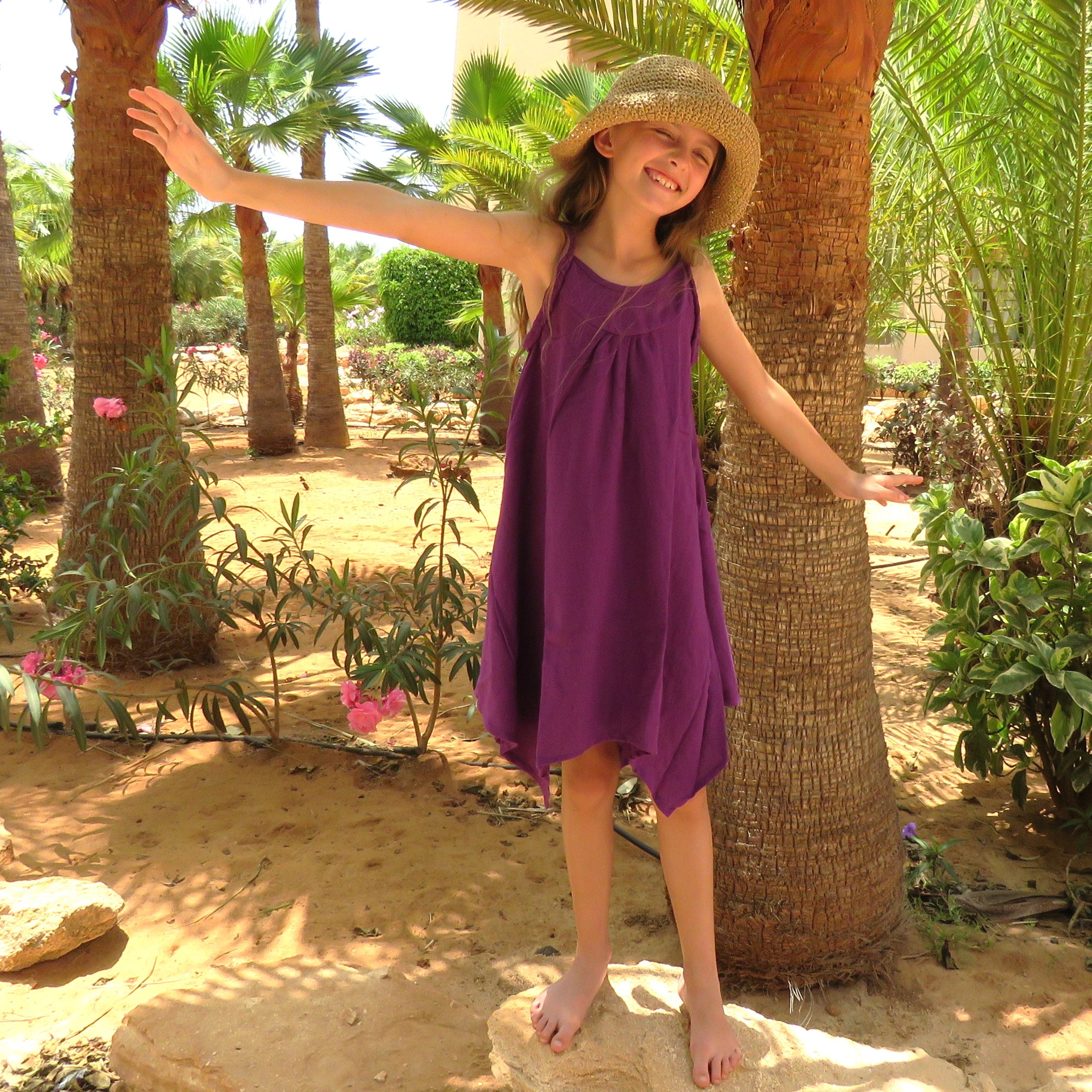 Kids' Magenta Handkerchief Hem Dress