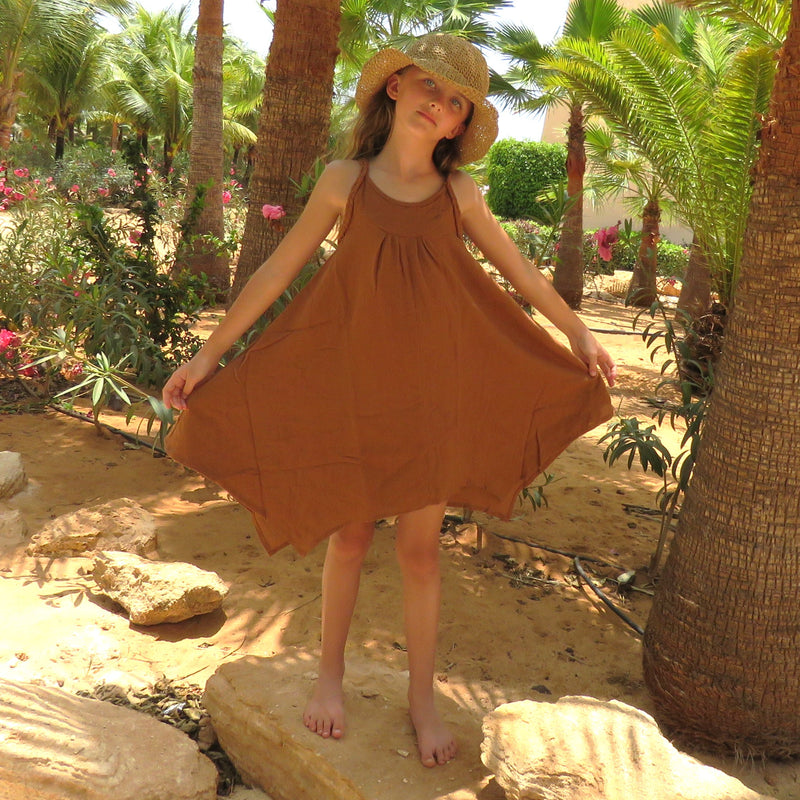 Kids' Rust Orange Handkerchief Hem Dress Designed by OMishka Kids' Rust Orange Handkerchief Hem Dress Designed by OMishka