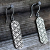 Solid silver, long drop flower of life hook earrings designed by OMishka.